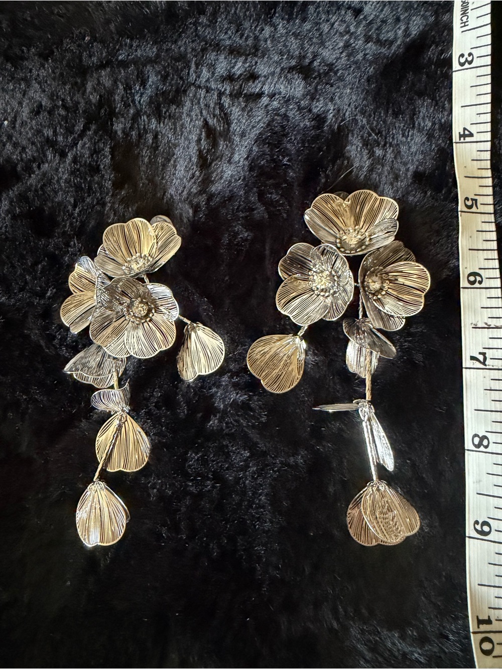 Silver Floral Drop Earrings - Women's Jewelry